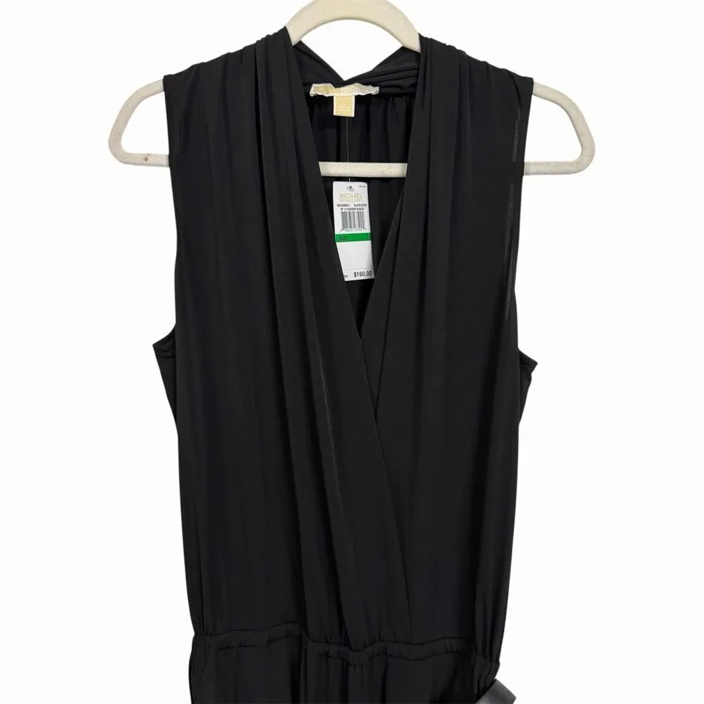Michael Kors Women's Sz L Black Sleeveless V-Neck One-Piece Tapered Jumpsuit NWT